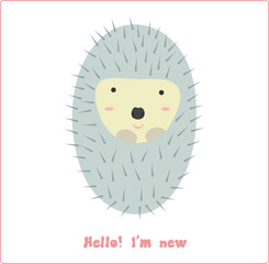 Hedgehog-child in flat style with the inscription