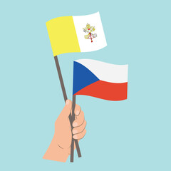 Flags of Vatican City and Czech Republic, Hand Holding flags