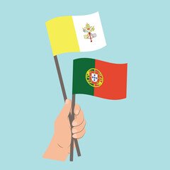 Flags of Vatican City and Portugal, Hand Holding flags