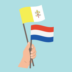 Flags of Vatican City and the Netherlands, Hand Holding flags