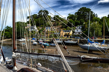 Harbor Of Medieval Village And Artist Enclave Pont Aven At Finistere River Aven In Brittany, France