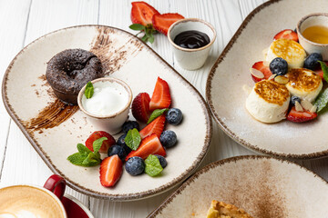delicious desserts on a white background from the pastry chef
