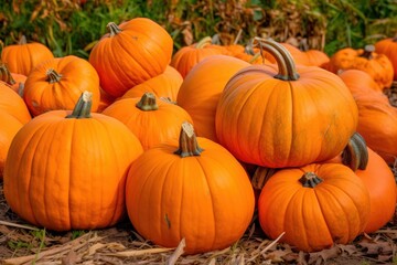 A pile of ripe pumpkins ready for harvest