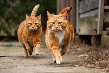 Fototapeta premium Running happy cats