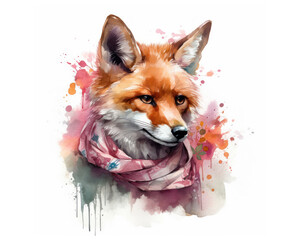 cute fox portrait watercolor