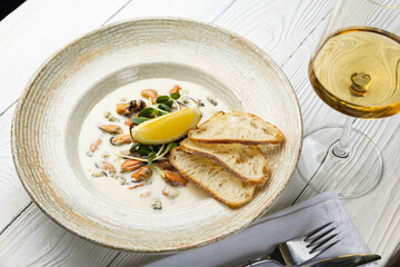 delicious seafood dishes on a plate. close-up
