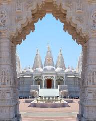 Indian white temple with blue sky. Hindu temple.