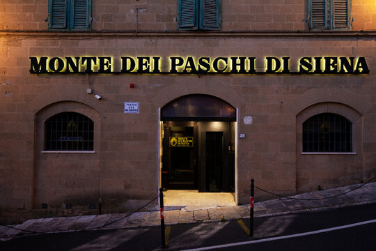 Sorano, Italy - April 26, 2023: Monte Dei Paschi Di Siena bank in Italy, the oldest bank in the world established in 1472