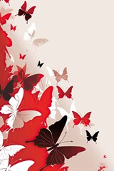 Striking Butterfly Art: Red & White Geometric Design Against a Nature-Inspired Background: Generative AI