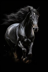 Obraz na płótnie Canvas Wild Black Horse Running Free on a Farm: An Isolated Illustration of a Galloping Mammal: Generative AI