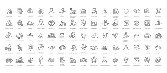 Insurance - outline icon set, vector, simple thin line icons collection - 598051102