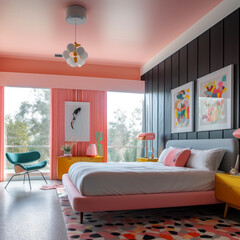Modern luxurious bedroom interior, Pop Art, generative AI.