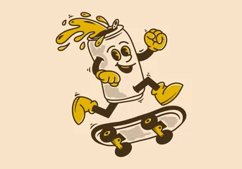 Foto op Plexiglas Mascot character design of beer can jumping on skateboard © Adipra