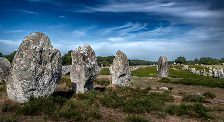 Ancient Stone Field Alignements De Menhir Carnac With Neolithic Megaliths In Brittany, France