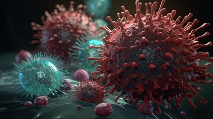 Naklejka na ściany i meble Biological Three-Dimensional Illustration of Adeno-Associated Viruses Microorganism. Generative AI