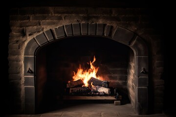 Dangerous Dark Decor: Blazing Balefire in an Open Fireplace at Home. Generative AI