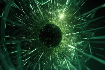 Network technology background futuristic tech green background. Low poly wire made with generative AI Scy fi space illustration