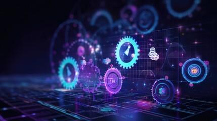Obraz premium Application Bio health and disease protection ideas, application icons for disease spread monitoring and control, health data virtualization and data security concept, controlling and protecting data