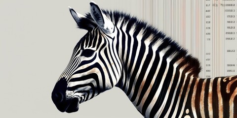 Fototapeta na wymiar Zebras bold stripes merging with barcode lines, symbolizing the intersection of nature and technology, concept of Harmony of Analogies, created with Generative AI technology Generative AI