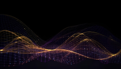 3D Vector wave lines pattern smooth curve flowing dynamic orange gradient light isolated on black background for concept technology, digital, communication,
