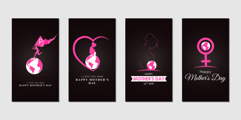 Vector illustration of HappyMother's Day social media story feed set mockup template