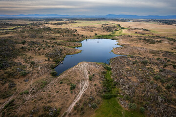 Landscape with lagoon near Malpartida de Caceres. Extremadura. Spain.