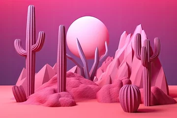 Tuinposter Roze colorful desert landscape in shades of pink and purple. Generative AI Generative AI