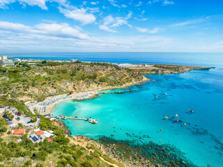 Fototapeta na wymiar Landscape with Konnos beach in Protaras, Cyprus