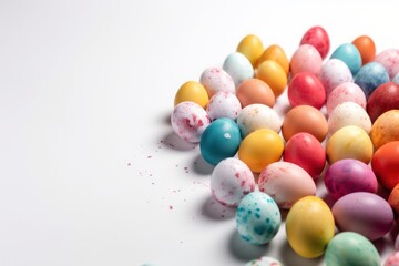 Fototapeta na wymiar colorful easter eggs on white background with copy space for text, Generative AI