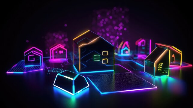 Metaverse World, Neon Smart Home Applications, Ai Smart Home Ideas, Home Applications Ui, Virtual Experience Of Smart Home Concept, Smart Home Technology Conceptual