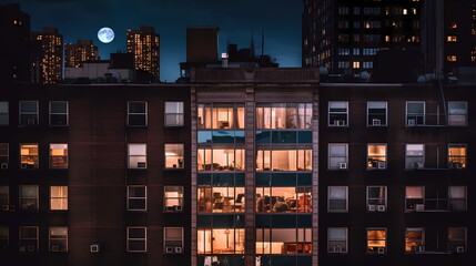  New York city panorama at night view from windows blurred light usa urban,generated ai - 598059540
