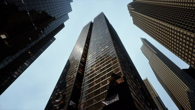 View looking up at high rise buildings