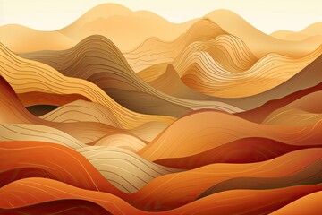 Fototapeta na wymiar Minimalistic orange-red mountainous abstract with gold accents for stylish decor, postcards, or celebratory posters. Generative AI