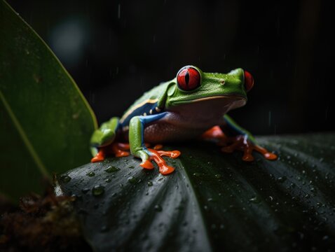 Vibrant Red-eyed Tree Frog on Leaf in Costa Rican Rainforest