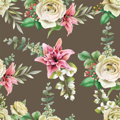 elegant seamless pattern with beautiful floral hand drawn design