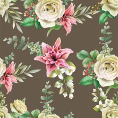 Deurstickers elegant seamless pattern with beautiful floral hand drawn design © agnetart
