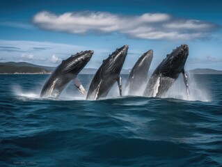 Fototapeta premium Breaching Humpback Whales in Tonga: A Majestic Display of Nature