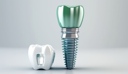 Realistic dental implant on a white background banner. generative ai