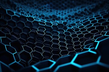 Network connection concept blue honeycomb shiny background. Futuristic Abstract Geometric Background Design Made with Generative Space Illustration AI Scy fi