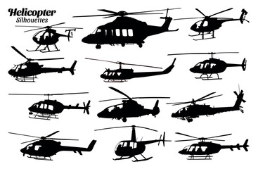 Helicopter silhouette vector illustration set.