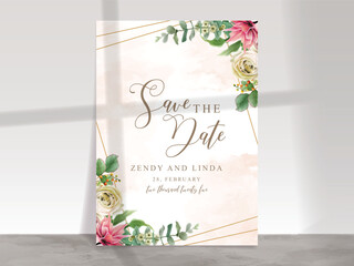 Beautiful wedding invitation card template with floral hand drawn