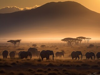 Fototapeta na wymiar Graceful Elephants at Amboseli National Park
