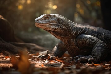 Fototapeta premium Komodo dragon in the jungle. Generative AI