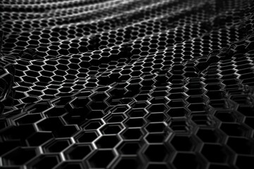 Network connection concept black honeycomb shiny background. Futuristic Abstract Geometric Background Design Made with Generative Space Illustration AI Scy fi