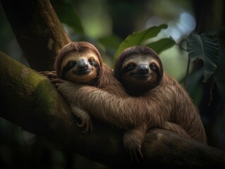 Sloth Family Perched in Misty Costa Rican Jungle
