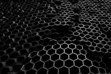 Network connection concept black honeycomb shiny background. Futuristic Abstract Geometric Background Design Made with Generative Space Illustration AI Scy fi