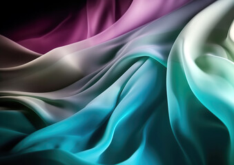 Obraz premium Modern wavy silk abstract background in many colors. Wavy silk material for background. Additional wallpaper, background or web in 3D design. Illustration generated by AI