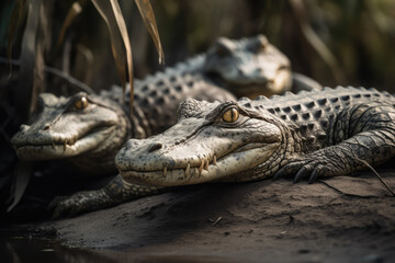 Obraz premium Crocodile, Crocodiles Group, Wild life, Wild Animals, Safari, Animal, Made by AI, AI generated, Artificial intelligence 