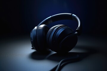 Fototapeta na wymiar Headphones on black background. Over ear headphones. Generative AI.