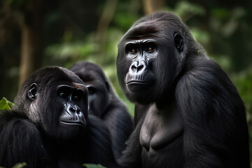 Obraz premium Gorilla, Gorillas Group, Wild life, Wild Animals, Safari, Animal, Made by AI, AI generated, Artificial intelligence 